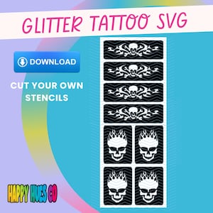 Skull glitter tattoo SVG. Glitter tattoo stencil. Glitter tattoo stencil download. Glitter tattoo PNG. Glitter tattoo download