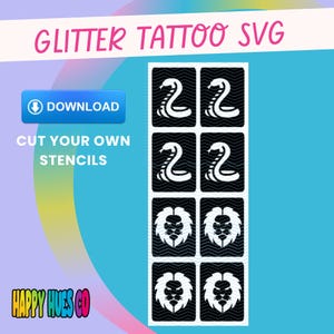 Jungle glitter tattoo SVG. Snake glitter tattoo stencil. Lion glitter tattoo stencil download. Glitter tattoo PNG. Glitter tattoo download