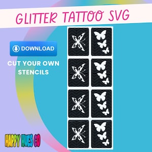 Butterfly glitter tattoo SVG. Glitter tattoo stencil. Stencil SVG download. Glitter tattoo PNG. Glitter tattoo download