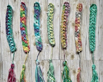 Hand crocheted bookmarks, two different styles, multiple color options
