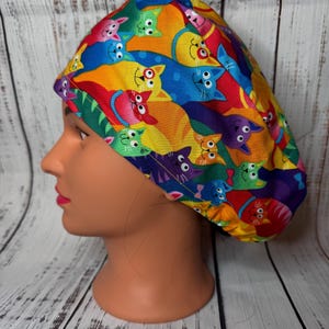 Animal/Veterinary themed adult size surgical scrub caps, 100% cotton, 2 styles, many patterns available, new return policy