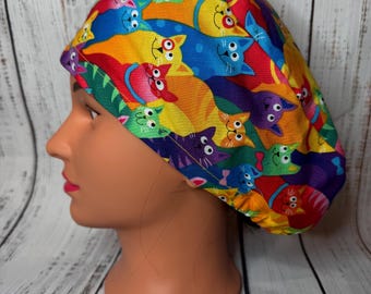 Animal/Veterinary themed adult size surgical scrub caps, 100% cotton, 2 styles, many patterns available, new return policy
