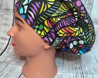 Various patterned adult size surgical scrub caps, 100% cotton, 2 different styles, many different patterns available, new return policy