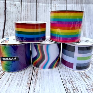 Pride ribbon, various patterns and sizes, wired/unwired, gay pride, rainbow ribbon, pride flags