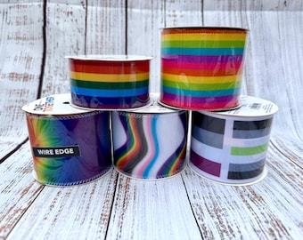 Pride ribbon, various patterns and sizes, wired/unwired, gay pride, rainbow ribbon, pride flags