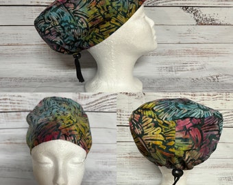 Adult sized surgical scrub caps, 100% cotton, adjustable euro style with toggle, many different patterns available, new return policy
