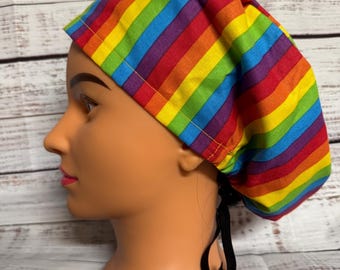 Adult sized pride/rainbow surgical scrub caps, 100% cotton, adjustable euro with toggle, different patterns available, new return policy