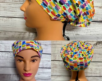 Adult sized surgical scrub caps, 100% cotton, adjustable euro style with toggle, many different patterns available, new return policy