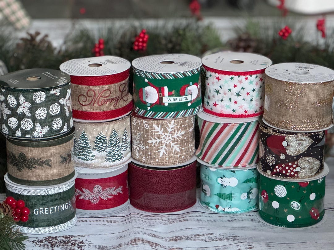Christmas/holiday Ribbon, Wired Edges, Each Roll Measures 2.5” Wide by ...