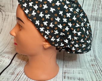 Holiday/seasonal theme adult size surgical scrub caps, 100% cotton, 3 different styles, many different patterns available, new return policy