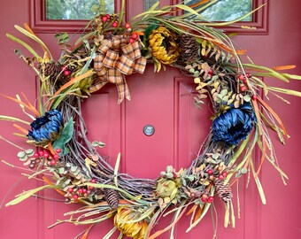 Fall wreath for front door, fall foliage, autumn wreath