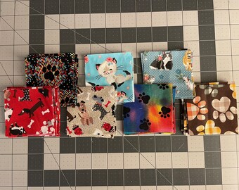 3”x3” cotton fabric squares, cat and dog themed, quilting squares, perfect for animal lovers, 74 total squares