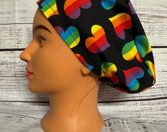 Pride/rainbow theme adult size surgical scrub cap, 100% cotton, 2 different styles, many different patterns available, new return policy