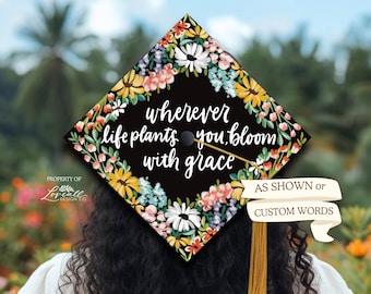 Graduation Cap Topper | Custom Word Grad Cap Topper | Personalized Graduation Cap Decor | Printed Topper | Hand-Illustrated Original Designs