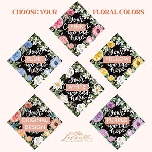 Custom Graduation Cap Topper, Hand-Lettering, Hand-Illustrated Florals, Choose Your Words image 2