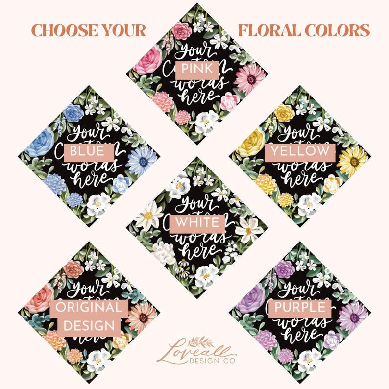 Custom Graduation Cap Topper, Hand-Lettering, Hand-Illustrated Florals, Choose Your Words image 2