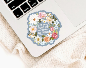 Set Your Mind On Things Above Sticker, Scripture Lettering Sticker, Hand-Lettered Sticker, Laptop sticker, christian Gift