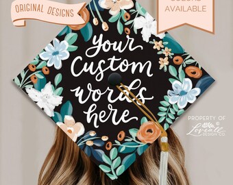 Custom Cierra Theme Graduation Cap Topper, Graduation Cap Custom, Nursing Graduation Cap, Teacher Grad Cap, Nurse Grad Cap, Flowers, Florals