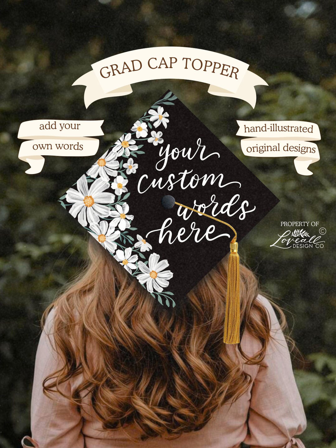 Custom Graduation Cap Topper, Hand-illustrated Florals, Hand-lettering ...