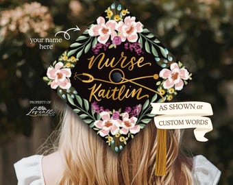 Graduation Cap Topper | Custom Word Grad Cap Topper | Personalized Graduation Cap Decor | Printed Topper | Hand-Illustrated Original Designs