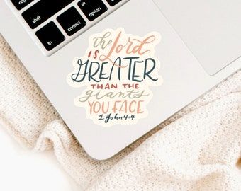 Lord Is Greater Than The Giants You Face Sticker, Hand-Lettered Sticker, Laptop sticker, Christian Sticker, Waterbottle Sticker