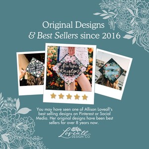 Custom Graduation Cap Topper, Hand-Lettering, Hand-Illustrated Florals, Choose Your Words image 3