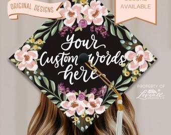 Custom Valley Theme Graduation Cap Topper, Graduation Cap Custom, Nursing Graduation Cap, Teacher Grad Cap, Nurse Grad Cap, Flowers, Florals