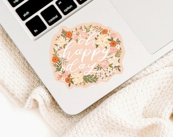 Oh Happy Day Sticker, Floral Sticker, Lettering Sticker, Hand-Lettered Sticker, Laptop sticker, Christian Sticker, Waterbottle Sticker