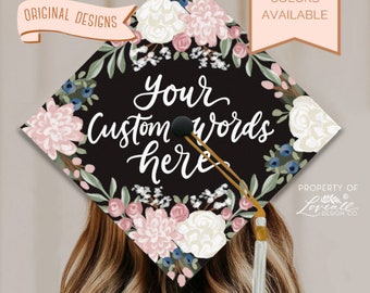 Custom Amanda Theme Graduation Cap Topper, Graduation Cap Custom, Nursing Graduation Cap, Teacher Grad Cap, Nurse Grad Cap, Flowers, Florals