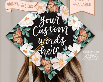 Custom Butterfly Theme Graduation Cap Topper, Graduation Cap Custom, Nursing Graduation Cap, Teacher Grad Cap, Nurse, Butterflies