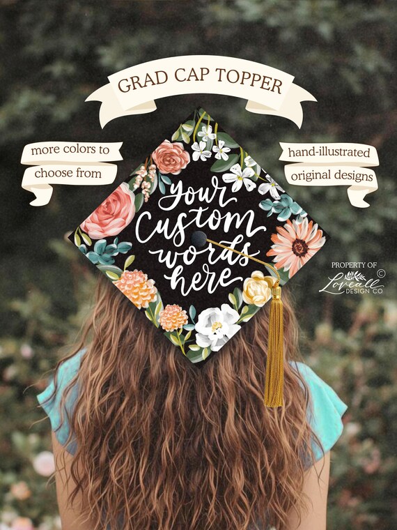 Custom Graduation Cap Topper, For I Know The Plans I Have For You, Jeremiah 29:11, Scripture, Hand-Lettering, Hand-Illustrated Florals