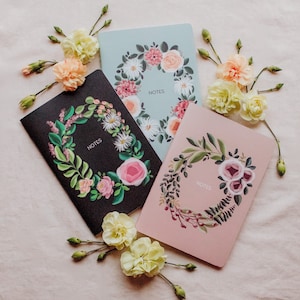Christian Notebook Collection, Floral Wreath, Notebook, Journal, Notes, Stitch-Bound Notebooks, Note-taking, College, Christian Gift