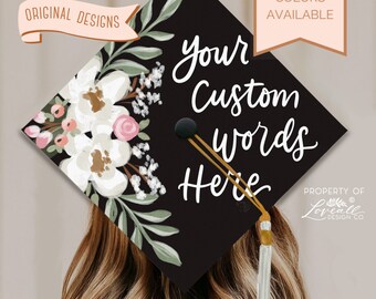 Custom Valley Theme Graduation Cap Topper, Graduation Cap Custom, Nursing Graduation Cap, Teacher Grad Cap, Nurse Grad Cap, Flowers, Florals