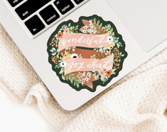 Wonderful Joy Ahead Coral Banner Sticker, Scripture Sticker, Flower Sticker, Floral Sticker, Laptop sticker, Waterbottle Sticker