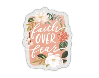 Faith Over Fear Sticker, Scripture Lettering Sticker, Hand-Lettered Sticker, Laptop sticker, Waterbottle Sticker, christian Gift