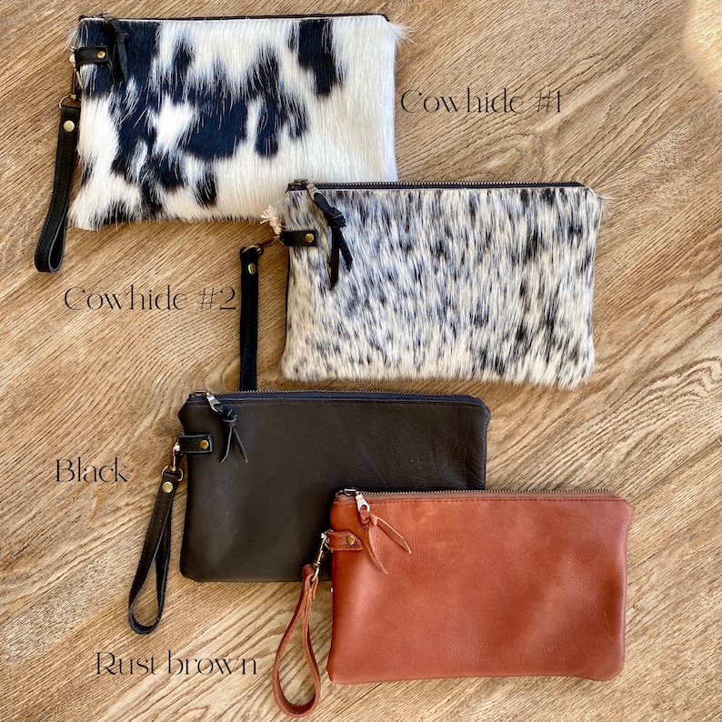 The perfect clutch Black & white cowhide or buttery soft leather wristlet clutch or small crossbody purse. image 3