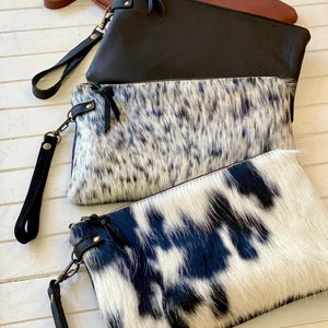 The perfect clutch Black & white cowhide or buttery soft leather wristlet clutch or small crossbody purse. image 2