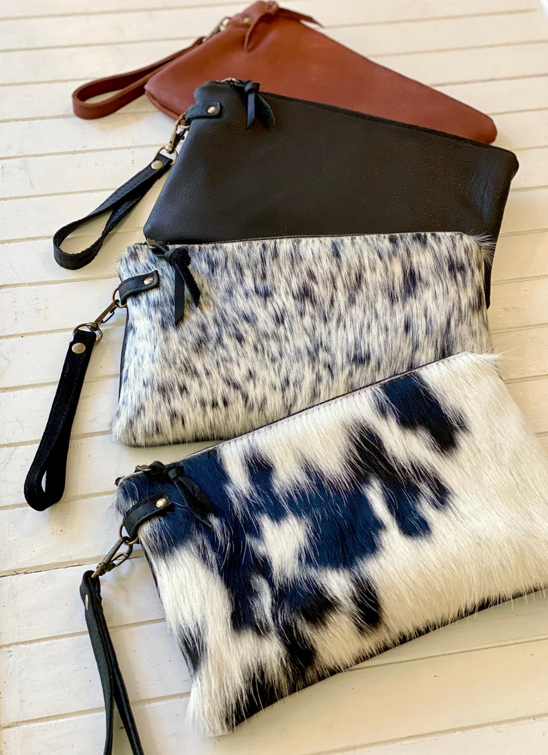 The perfect clutch Black & white cowhide or buttery soft leather wristlet clutch or small crossbody purse. image 2