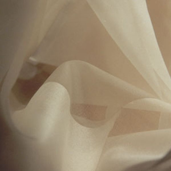 silk organza fabric dark ivory color by the yard, silk organza fabric by the yard, dark ivory color