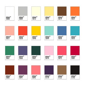 May include: A color chart with 20 different color swatches. Each swatch is labeled with a number and the text "EZSILK&reg;".