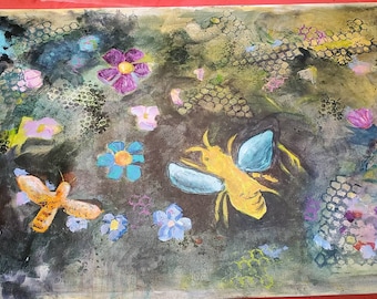 Floral Bee Canvas Floor Mat