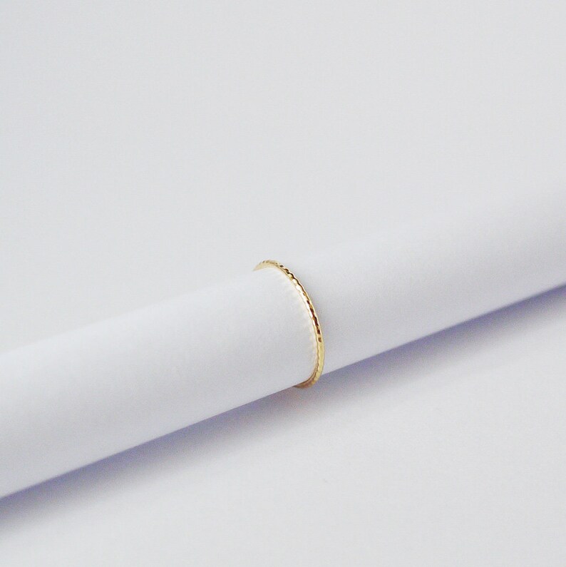 fine minimal dainty delicate thin yellow gold ring US5 or US6 faceted sparkle wavy wire,gift jewelry AU750 Solid 18K gold thin band ring