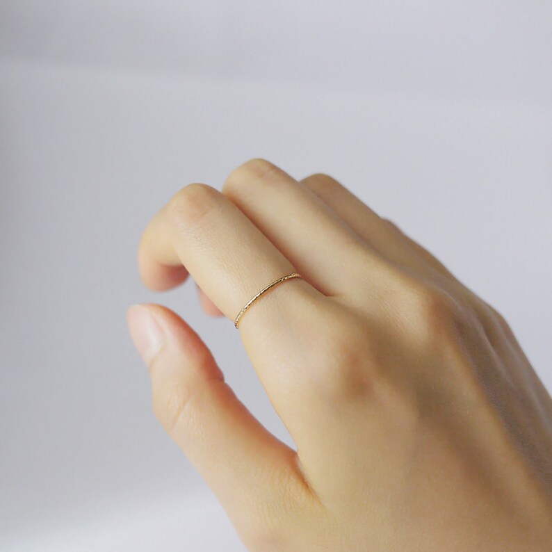 fine minimal dainty delicate thin yellow gold ring US5 or US6 faceted sparkle wavy wire,gift jewelry AU750 Solid 18K gold thin band ring