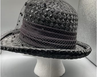 Vintage Michelle straw like hat netting Black