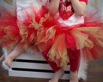 Red and glitter gold tutu, tutus for girls, photography prop, Valentine’s Day tutu, Christmas tutu, first birthday tutu, San Francisco 49ers