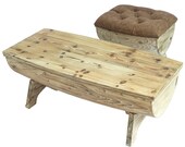 Vintage Wooden Wine Barrel Storage Bench and Coffee Table