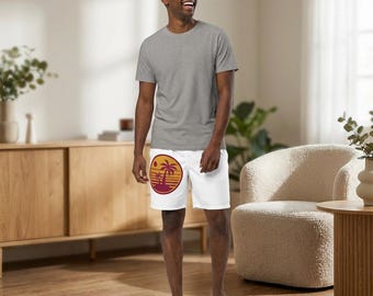 Sunset Palm Circle Men's Board Shorts | Tropical Beach Graphic