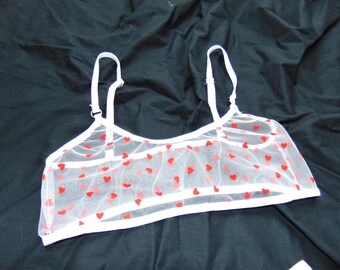 Transparent Bralette with Red Hearts