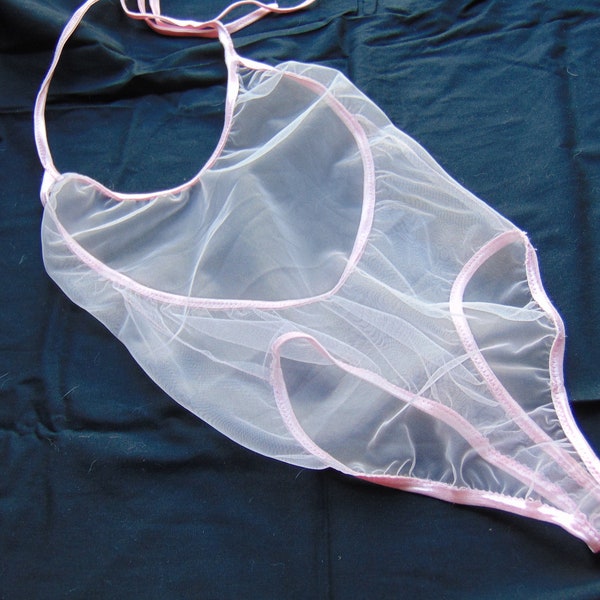 Sheer Thong Bodysuit with Off-Shoulder and Open Back