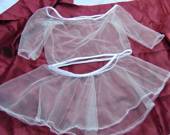 Sheer Mesh Lingerie Set: Top and Flared Mini Skirt - Enchanting Seduction